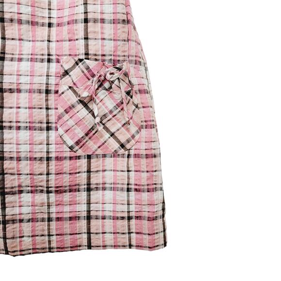 Majora Plaid Scoop Neck Shirt Dress Puff Sleeve Button Front Tie Waist - Size M - Picture 4 of 6